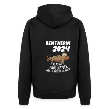 Rentnerin 2024 Faultier Rentnerin Geschenk - Unisex Premium Bio Zip Hoodie - Schwarz - Hinten - Nico (187cm)