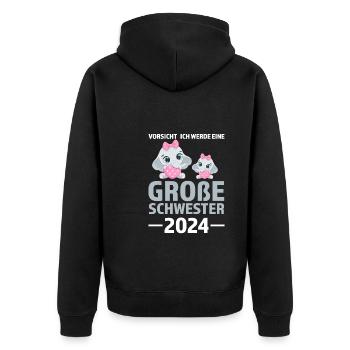 Große Schwester 2024 Elefant Geschwister Geschenk - Unisex Premium Bio Zip Hoodie - Schwarz - Hinten - Nico (187cm)