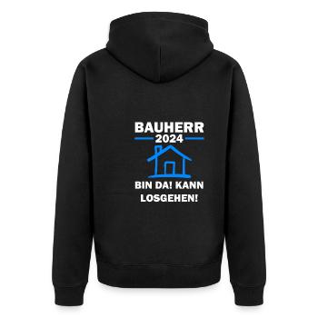 Bauherr 2024 Hausbau Baubeginn Geschenk - Unisex Premium Bio Zip Hoodie - Schwarz - Hinten - Nico (187cm)