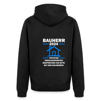 Bauherr 2024 Hausbau Bauherren Geschenk - Unisex Premium Bio Zip Hoodie - Schwarz - Hinten - Nico (187cm)