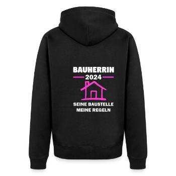 Bauherrin 2024 Hausbau Richtfest Geschenk - Unisex Premium Bio Zip Hoodie - Schwarz - Hinten - Nico (187cm)