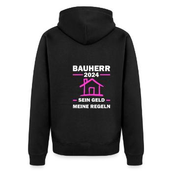 Bauherrin 2024 Hausbau Bauleiterin Geschenk - Unisex Premium Bio Zip Hoodie - Schwarz - Hinten - Nico (187cm)