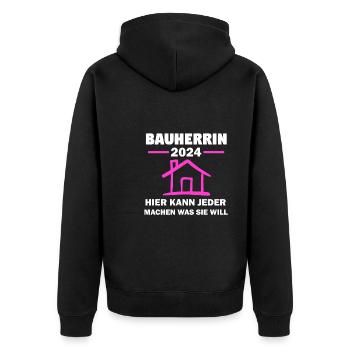Bauherrin 2024 Hausbau Häuslebauer Geschenk - Unisex Premium Bio Zip Hoodie - Schwarz - Hinten - Nico (187cm)