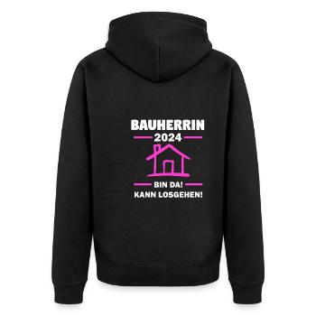 Bauherrin 2024 Hausbau Bauleiterin Geschenk - Unisex Premium Bio Zip Hoodie - Schwarz - Hinten - Nico (187cm)