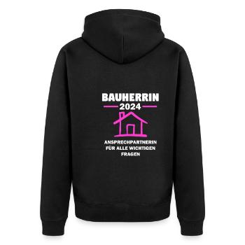 Bauherrin 2024 Hausbau Bauen Geschenk - Unisex Premium Bio Zip Hoodie - Schwarz - Hinten - Nico (187cm)
