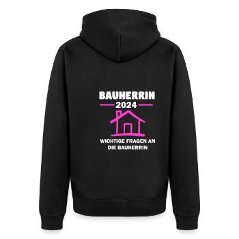 Bauherr 2024 Hausbau Häuslebauer Geschenk - Unisex Premium Bio Zip Hoodie - Schwarz - Hinten - Nico (187cm)