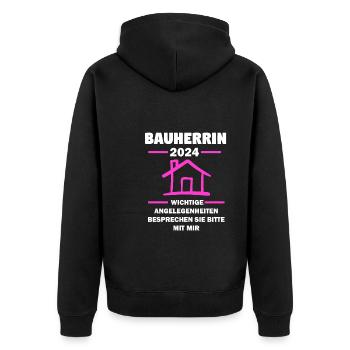 Bauherrin 2024 Hausbau Häuslebauer Geschenk - Unisex Premium Bio Zip Hoodie - Schwarz - Hinten - Nico (187cm)
