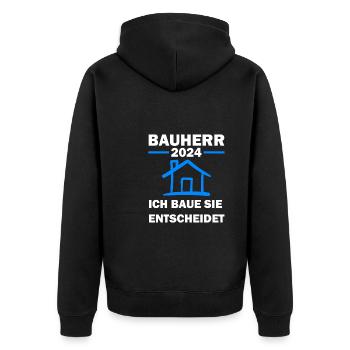Bauherr 2024 Hausbau Bauleiter Geschenk - Unisex Premium Bio Zip Hoodie - Schwarz - Hinten - Nico (187cm)
