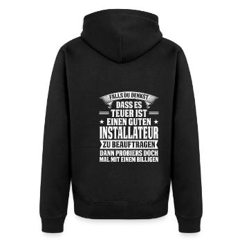 Installateur Beruf Klempner Geschenk - Unisex Premium Bio Zip Hoodie - Schwarz - Hinten - Nico (187cm)