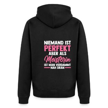 Meisterin Handwerk Meisterprüfung Geschenk - Unisex Premium Bio Zip Hoodie - Schwarz - Hinten - Nico (187cm)