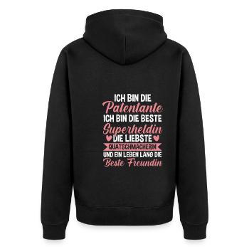 Patentante Familie Taufpatin Geschenk - Unisex Premium Bio Zip Hoodie - Schwarz - Hinten - Nico (187cm)