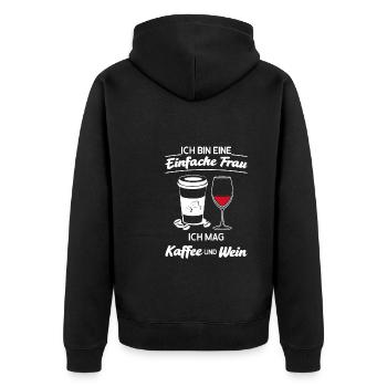 Wein Kaffee Weinliebhaber Geschenk - Unisex Premium Bio Zip Hoodie - Schwarz - Hinten - Nico (187cm)