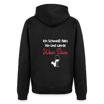 Wein Schorle Weinglas Geschenk - Unisex Premium Bio Zip Hoodie - Schwarz - Hinten - Nico (187cm)