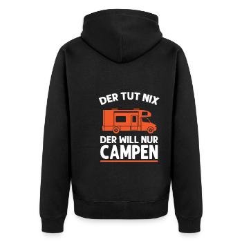 Camper Campen Camping Geschenk - Unisex Premium Bio Zip Hoodie - Schwarz - Hinten - Nico (187cm)