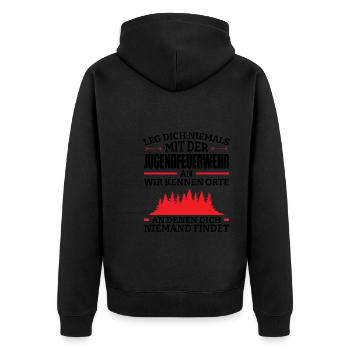 Jugend Feuerwehr Jugendfeuerwehr Geschenk - Unisex Premium Bio Zip Hoodie - Schwarz - Hinten - Nico (187cm)