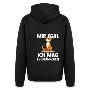 Erdmännchen Tier Säugetier Geschenk - Unisex Premium Bio Zip Hoodie - Schwarz - Hinten - Nico (187cm)