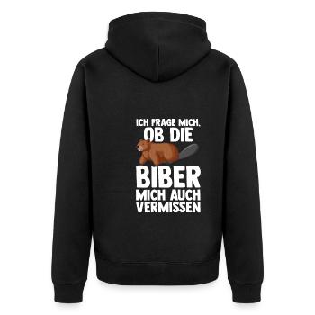 Biber Tier Nagetier Geschenk - Unisex Premium Bio Zip Hoodie - Schwarz - Hinten - Nico (187cm)