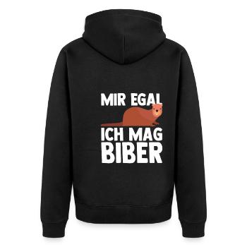 Biber Tier Biber Fans Geschenk - Unisex Premium Bio Zip Hoodie - Schwarz - Hinten - Nico (187cm)
