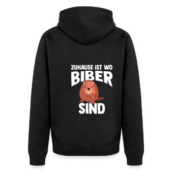 Biber Tier Biber Liebhaber Geschenk - Unisex Premium Bio Zip Hoodie - Schwarz - Hinten - Nico (187cm)