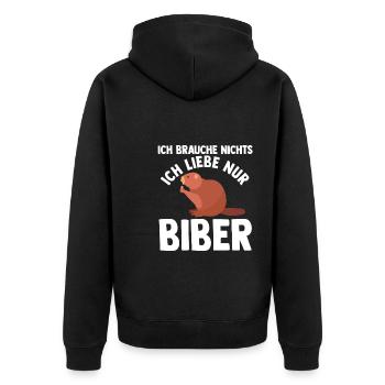 Biber Tier Biber Damm Geschenk - Unisex Premium Bio Zip Hoodie - Schwarz - Hinten - Nico (187cm)