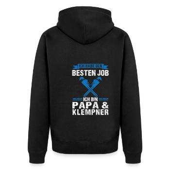 Papa Klempner Sanitär Geschenk - Unisex Premium Bio Zip Hoodie - Schwarz - Hinten - Nico (187cm)