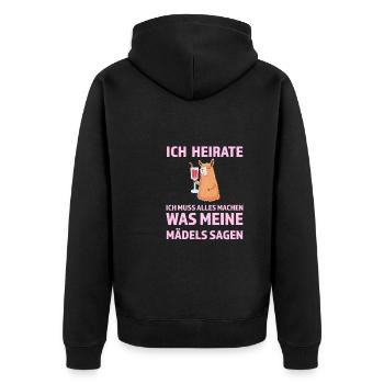 Junggesellenabschied Braut JGA Party Geschenk - Unisex Premium Bio Zip Hoodie - Schwarz - Hinten - Nico (187cm)