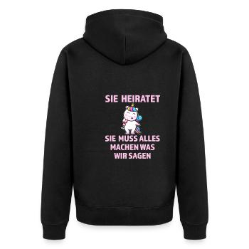 Junggesellenabschied Braut Polterabend Geschenk - Unisex Premium Bio Zip Hoodie - Schwarz - Hinten - Nico (187cm)