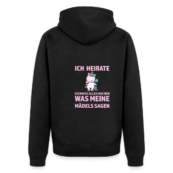 Junggesellenabschied Braut Polterabend Geschenk - Unisex Premium Bio Zip Hoodie - Schwarz - Hinten - Nico (187cm)