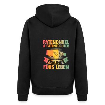 Patenonkel Patensohn Taufpate Geschenk - Unisex Premium Bio Zip Hoodie - Schwarz - Hinten - Nico (187cm)