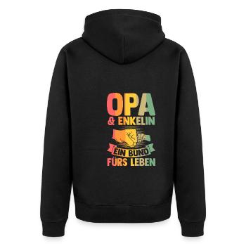 Stiefvater Stiefsohn Stiefpapa Geschenk - Unisex Premium Bio Zip Hoodie - Schwarz - Hinten - Nico (187cm)