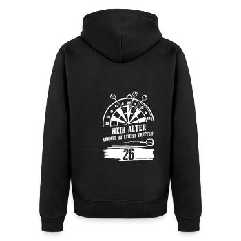 Darts Darten Darter Geschenk - Unisex Premium Bio Zip Hoodie - Schwarz - Hinten - Nico (187cm)