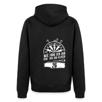 Darts Darten Darts Spieler Geschenk - Unisex Premium Bio Zip Hoodie - Schwarz - Hinten - Nico (187cm)