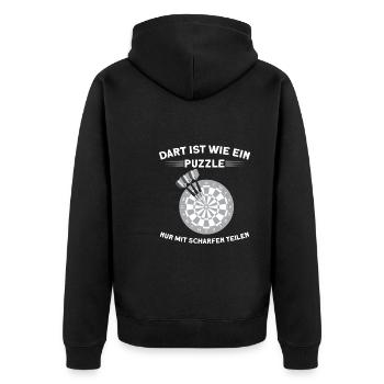 Darts Darten Darter Geschenk - Unisex Premium Bio Zip Hoodie - Schwarz - Hinten - Nico (187cm)