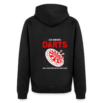 Darts Darten Dartscheibe Geschenk - Unisex Premium Bio Zip Hoodie - Schwarz - Hinten - Nico (187cm)