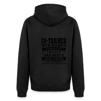 Sport Trainer Trainerin Geschenk - Unisex Premium Bio Zip Hoodie - Schwarz - Hinten - Nico (187cm)