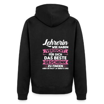 Lehrer Lehrerin Schule Geschenk - Unisex Premium Bio Zip Hoodie - Schwarz - Hinten - Nico (187cm)