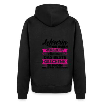 Lehrer Lehrerin Schule Geschenk - Unisex Premium Bio Zip Hoodie - Schwarz - Hinten - Nico (187cm)