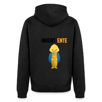 Lustig Ironie Ente Ente Sarkasmus Geschenk - Unisex Premium Bio Zip Hoodie - Schwarz - Hinten - Nico (187cm)