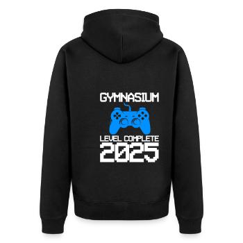 Gymnasium Ausbildung Gymnasium beendet Geschenk - Unisex Premium Bio Zip Hoodie - Schwarz - Hinten - Nico (187cm)