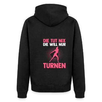 Turnen Mädchen Turnerin Geschenk - Unisex Premium Bio Zip Hoodie - Schwarz - Hinten - Nico (187cm)
