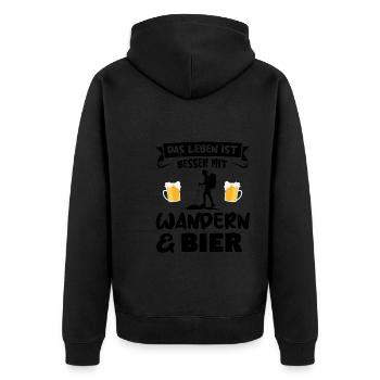 Wandern Bier Wanderer Geschenk - Unisex Premium Bio Zip Hoodie - Schwarz - Hinten - Nico (187cm)
