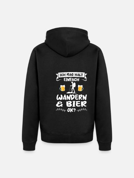 Wandern Bier Berg Geschenk - Unisex Premium Bio Zip Hoodie - Schwarz