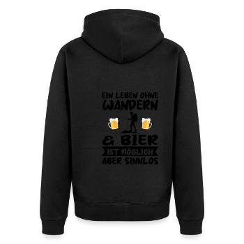 Wandern Bier Wanderer Geschenk - Unisex Premium Bio Zip Hoodie - Schwarz - Hinten - Nico (187cm)