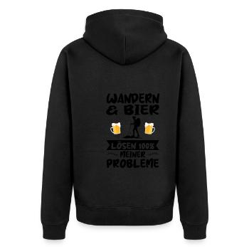 Wandern Bier Bergsteigen Geschenk - Unisex Premium Bio Zip Hoodie - Schwarz - Hinten - Nico (187cm)