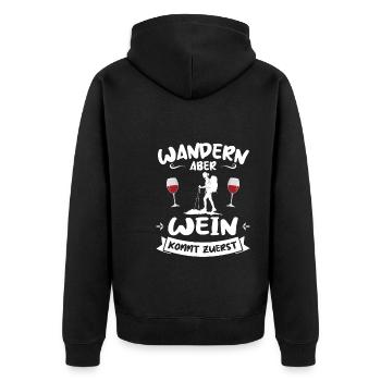 Wandern Wein Bergsteiger Geschenk - Unisex Premium Bio Zip Hoodie - Schwarz - Hinten - Nico (187cm)