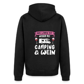 Campen Wein Camper Geschenk - Unisex Premium Bio Zip Hoodie - Schwarz - Hinten - Nico (187cm)