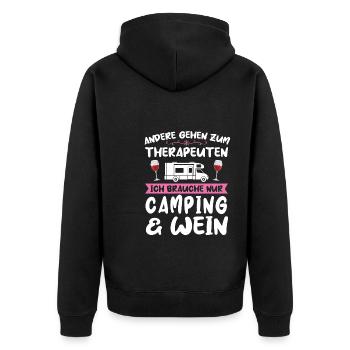 Campen Wein Camper Geschenk - Unisex Premium Bio Zip Hoodie - Schwarz - Hinten - Nico (187cm)