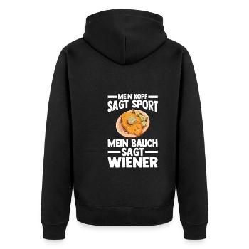 Schnitzel Wiener Schweineschnitzel Geschenk - Unisex Premium Bio Zip Hoodie - Schwarz - Hinten - Nico (187cm)