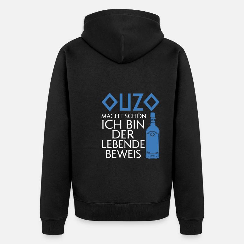 Ouzo Alkohol Schnaps Geschenk - Unisex Premium Bio Zip Hoodie - Schwarz
