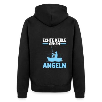 Angeln Fisch Fischen Geschenk - Unisex Premium Bio Zip Hoodie - Schwarz - Hinten - Nico (187cm)